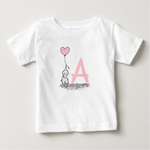 Elefant mit rosa Herz-Ballon-Monogramm Baby T-shirt