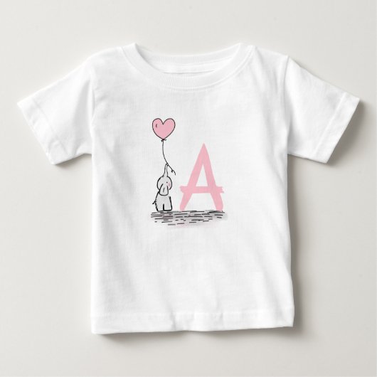 Elefant mit rosa Herz-Ballon-Monogramm Baby T-shirt (Vorderseite)