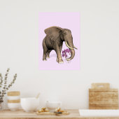 Elefant mit rosa Orchid Poster (Küche)