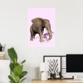 Elefant mit rosa Orchid Poster (Heimbüro)