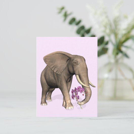 Elefant mit rosa Orchid Postkarte (Stehend Vorderseite)
