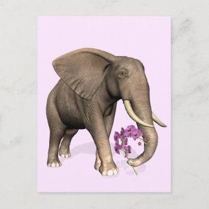 Elefant mit rosa Orchid Postkarte