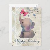Elefant mit rosa Schmetterling Postkarte (Vorne/Hinten)