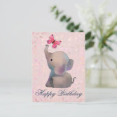 Elefant mit rosa Schmetterling Postkarte (Stehend Vorderseite)
