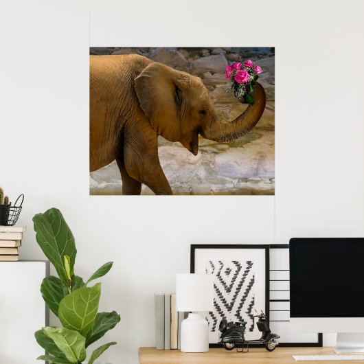 Elefant mit Rose Poster (Heimbüro)