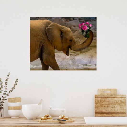 Elefant mit Rose Poster (Küche)