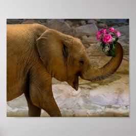 Elefant mit Rose Poster