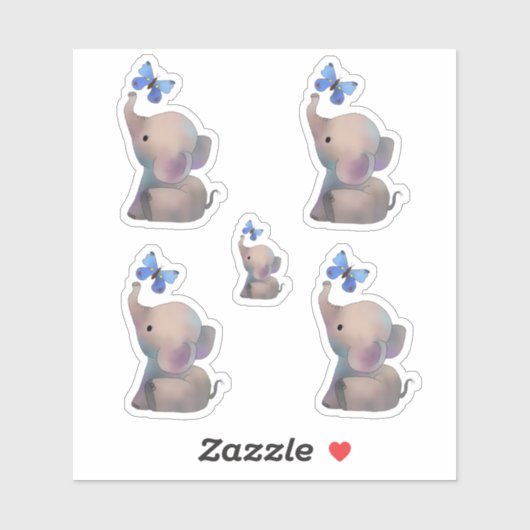 Elefant mit Schmetterling Aufkleber (Blatt)