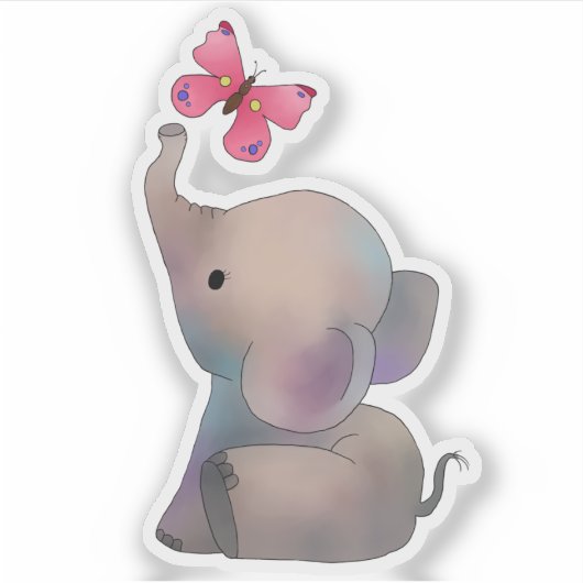 Elefant mit Schmetterling Aufkleber (Vorderseite)