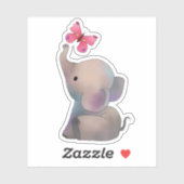 Elefant mit Schmetterling Aufkleber (Blatt)