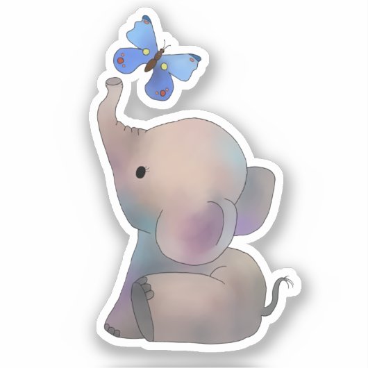 Elefant mit Schmetterling Aufkleber (Vorderseite)
