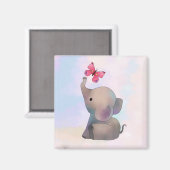 Elefant mit Schmetterling Aufkleber Magnet (Vorderseite/Rückseite)
