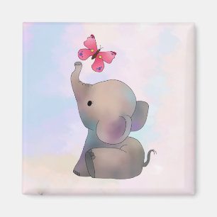 Elefant mit Schmetterling Aufkleber Magnet
