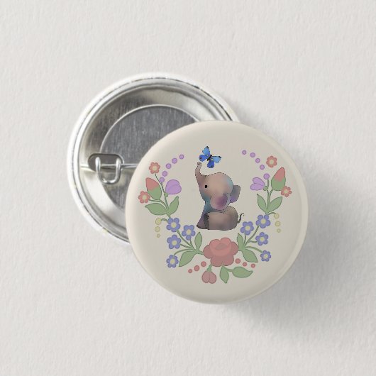 Elefant mit Schmetterling Button (Vorne & Hinten)