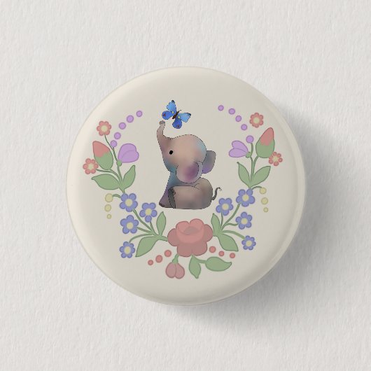Elefant mit Schmetterling Button (Vorderseite)