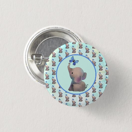 Elefant mit Schmetterling Button (Vorne & Hinten)