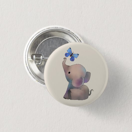 Elefant mit Schmetterling Button (Vorne & Hinten)