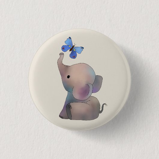Elefant mit Schmetterling Button (Vorderseite)