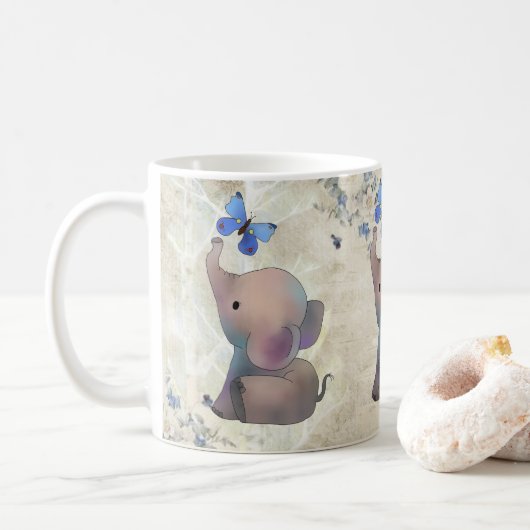 Elefant mit Schmetterling Kaffeetasse (Mit Donut)