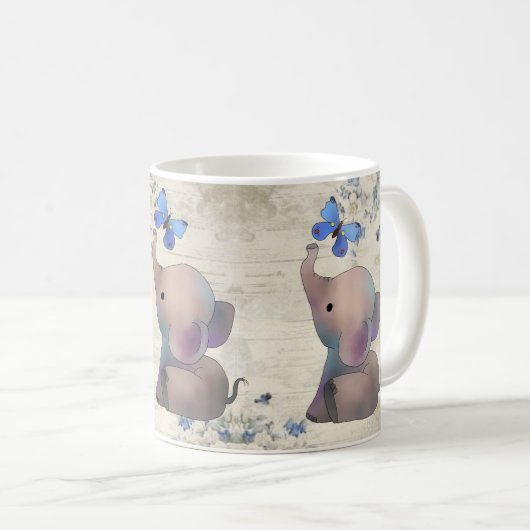 Elefant mit Schmetterling Kaffeetasse (VorderseiteRechts)