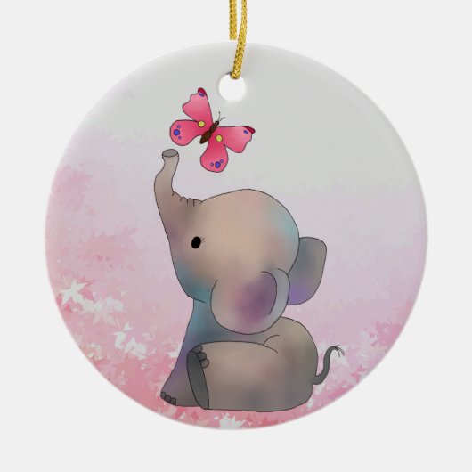 Elefant mit Schmetterling Keramik Ornament (Vorne)