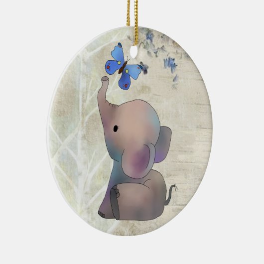 Elefant mit Schmetterling Keramik Ornament (Rechts)