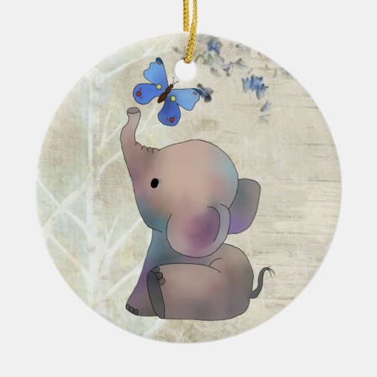 Elefant mit Schmetterling Keramik Ornament (Vorne)