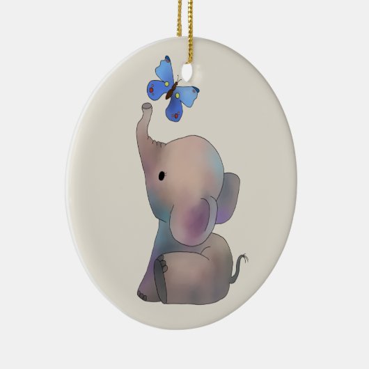 Elefant mit Schmetterling Keramik Ornament (Rechts)