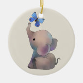 Elefant mit Schmetterling Keramik Ornament (Vorne)