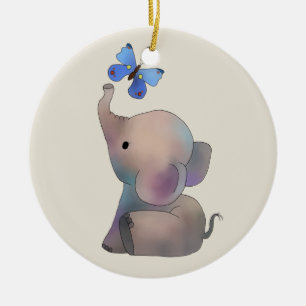 Elefant mit Schmetterling Keramik Ornament