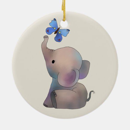 Elefant mit Schmetterling Keramik Ornament (Hinten)