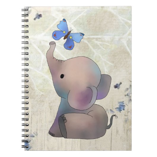 Elefant mit Schmetterling Notizblock (Vorderseite)
