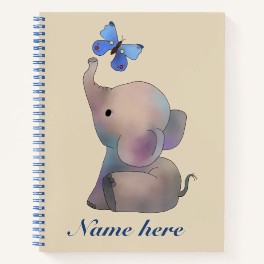 Elefant mit Schmetterling, personalisiert Notizblock (Vorderseite)