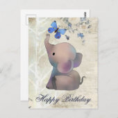 Elefant mit Schmetterling Postkarte (Vorne/Hinten)