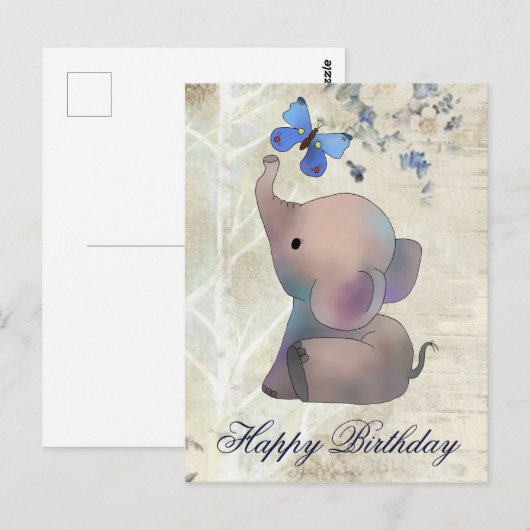 Elefant mit Schmetterling Postkarte (Vorne/Hinten)