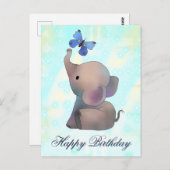 Elefant mit Schmetterling Postkarte (Vorne/Hinten)