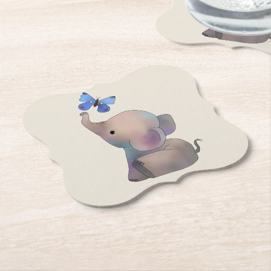 Elefant mit Schmetterling Untersetzer (angewinkelt)