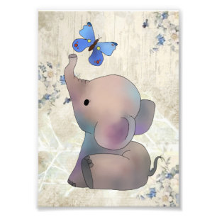 Elefant mit Schmetterling vintage Fotodruck