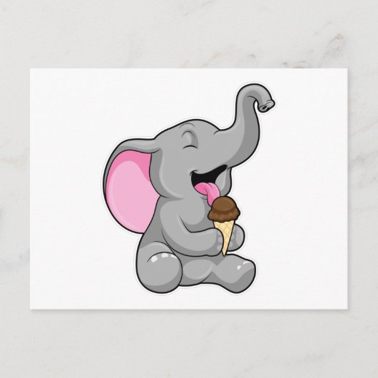 Elefant mit Schokoladen-Waffel-Eiscreme Postkarte (Vorderseite)