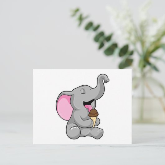 Elefant mit Schokoladeneis Postkarte (Stehend Vorderseite)