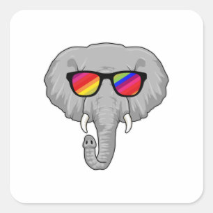 Elefant mit Sonnenbrille Quadratischer Aufkleber