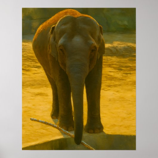 Elefant mit Verzweigung an der Wasserkante Poster (Vorne)