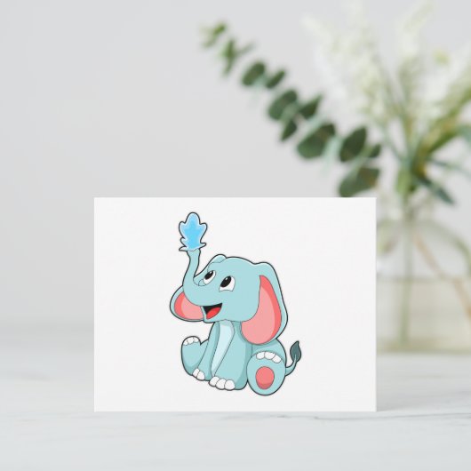 Elefant mit Wasser Postkarte (Stehend Vorderseite)