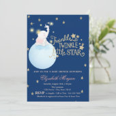 Elefant, Mond, Glitzer StarsNavy Blue Baby Dusche Einladung (Stehend Vorderseite)