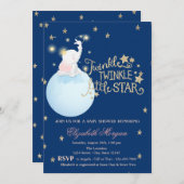 Elefant, Mond, Glitzer StarsNavy Blue Baby Dusche Einladung (Vorne/Hinten)