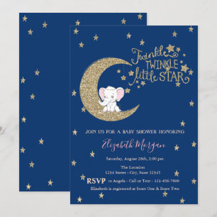 Elefant, Mond, Stern Funkelnde Babyparty Einladung