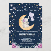 Elefant Moon Twinkle Little Stars Babydusche Einladung (Vorne/Hinten)