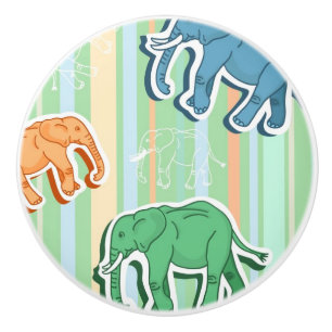 Elefant-Muster auf grünen Streifen Keramikknauf