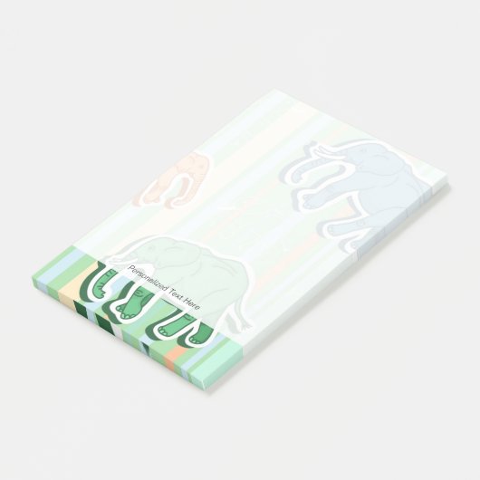 Elefant-Muster auf grünen Streifen Post-it Klebezettel (angewinkelt)