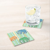 Elefant-Muster auf grünen Streifen Rechteckiger Pappuntersetzer (Vor Ort)